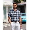 image:imageCOOFANDY Mens Short Sleeve Button Down Shirts Plaid Summer Dress Shirt with Pocket Business Casual Outfits for MenBlack White Plaid