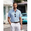 image:imageCOOFANDY Mens Short Sleeve Button Down Shirts Plaid Summer Dress Shirt with Pocket Business Casual Outfits for MenBlue White Plaid