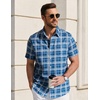 image:imageCOOFANDY Mens Short Sleeve Button Down Shirts Plaid Summer Dress Shirt with Pocket Business Casual Outfits for MenDark Blue Plaid