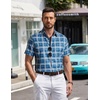 image:imageCOOFANDY Mens Short Sleeve Button Down Shirts Plaid Summer Dress Shirt with Pocket Business Casual Outfits for MenDark Blue Plaid