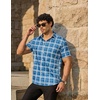 image:imageCOOFANDY Mens Short Sleeve Button Down Shirts Plaid Summer Dress Shirt with Pocket Business Casual Outfits for MenDark Blue Plaid