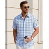 image:imageCOOFANDY Mens Short Sleeve Button Down Shirts Plaid Summer Dress Shirt with Pocket Business Casual Outfits for MenDark Blue White