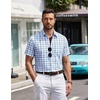 image:imageCOOFANDY Mens Short Sleeve Button Down Shirts Plaid Summer Dress Shirt with Pocket Business Casual Outfits for MenDark Blue White