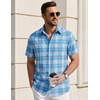 image:imageCOOFANDY Mens Short Sleeve Button Down Shirts Plaid Summer Dress Shirt with Pocket Business Casual Outfits for MenLight Blue Plaid