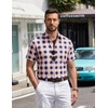 image:imageCOOFANDY Mens Short Sleeve Button Down Shirts Plaid Summer Dress Shirt with Pocket Business Casual Outfits for MenNavy Orange Plaid