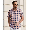 image:imageCOOFANDY Mens Short Sleeve Button Down Shirts Plaid Summer Dress Shirt with Pocket Business Casual Outfits for MenNavy Orange Plaid