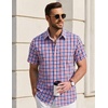 image:imageCOOFANDY Mens Short Sleeve Button Down Shirts Plaid Summer Dress Shirt with Pocket Business Casual Outfits for MenRed Blue Plaid