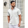image:imageCOOFANDY Mens Short Sleeve Casual Button Down Shirts Summer Untucked Dress Shirts with PocketGreen Stripewhite