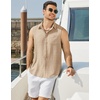 image:imageCOOFANDY Mens Sleeveless Beach Shirts Summer Button Up Tank Tops Casual Textured Tank ShirtKhaki