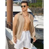 image:imageCOOFANDY Mens Sleeveless Beach Shirts Summer Button Up Tank Tops Casual Textured Tank ShirtKhaki