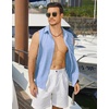 image:imageCOOFANDY Mens Sleeveless Beach Shirts Summer Button Up Tank Tops Casual Textured Tank ShirtLight Blue