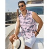 image:imageCOOFANDY Mens Sleeveless Beach Shirts Summer Button Up Tank Tops Casual Textured Tank ShirtPink Tropical Palm Tree