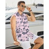 image:imageCOOFANDY Mens Sleeveless Beach Shirts Summer Button Up Tank Tops Casual Textured Tank ShirtPink Tropical Palm Tree