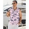 image:imageCOOFANDY Mens Sleeveless Beach Shirts Summer Button Up Tank Tops Casual Textured Tank ShirtPink Tropical Palm Tree