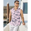 image:imageCOOFANDY Mens Sleeveless Beach Shirts Summer Button Up Tank Tops Casual Textured Tank ShirtPink Tropical Palm Tree