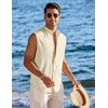 image:imageCOOFANDY Mens Sleeveless Button Up Shirts Summer Beach Tank Tops Collarless Casual Cruise Dress ShirtBeige