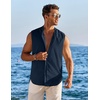image:imageCOOFANDY Mens Sleeveless Button Up Shirts Summer Beach Tank Tops Collarless Casual Cruise Dress ShirtDeep Blue