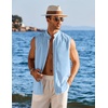 image:imageCOOFANDY Mens Sleeveless Button Up Shirts Summer Beach Tank Tops Collarless Casual Cruise Dress ShirtLight Blue