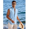image:imageCOOFANDY Mens Sleeveless Button Up Shirts Summer Beach Tank Tops Collarless Casual Cruise Dress ShirtLight Blue