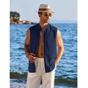 image:imageCOOFANDY Mens Sleeveless Button Up Shirts Summer Beach Tank Tops Collarless Casual Cruise Dress ShirtNavy Blue