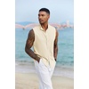 image:imageCOOFANDY Mens Sleeveless Summer Shirts Beach Tank Tops Button Up Textured Tank Shirt for VacationCream