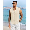 image:imageCOOFANDY Mens Sleeveless Summer Shirts Beach Tank Tops Button Up Textured Tank Shirt for VacationCream