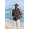 image:imageCOOFANDY Mens Sleeveless Summer Shirts Beach Tank Tops Button Up Textured Tank Shirt for VacationDark Grey