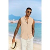 image:imageCOOFANDY Mens Sleeveless Summer Shirts Beach Tank Tops Button Up Textured Tank Shirt for VacationKhaki