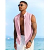 image:imageCOOFANDY Mens Sleeveless Summer Shirts Beach Tank Tops Button Up Textured Tank Shirt for VacationPink