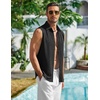 image:imageCOOFANDY Mens Summer Sleeveless Shirts Beach Knit Tank Top Button Up Casual Tank Shirt Vacation TopsBlack