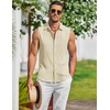 image:imageCOOFANDY Mens Summer Sleeveless Shirts Beach Knit Tank Top Button Up Casual Tank Shirt Vacation TopsCream