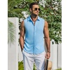 image:imageCOOFANDY Mens Summer Sleeveless Shirts Beach Knit Tank Top Button Up Casual Tank Shirt Vacation TopsLight Blue