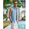 image:imageCOOFANDY Mens Summer Sleeveless Shirts Beach Knit Tank Top Button Up Casual Tank Shirt Vacation TopsLight Blue