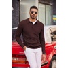 image:imageCOOFANDY Mens Sweater Long Sleeve Knitted Polo Textured Casual Pullover  Polo Collar Long Sleeve V Neck Cable Knit Texture SoftStretchWarm Regular Fit Fall ClothingBrown