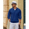 image:imageCOOFANDY Mens Sweater Long Sleeve Knitted Polo Textured Casual Pullover  Polo Collar Long Sleeve V Neck Cable Knit Texture SoftStretchWarm Regular Fit Fall ClothingDeep Blue