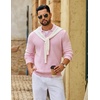 image:imageCOOFANDY Mens Sweater Long Sleeve Knitted Polo Textured Casual Pullover  Polo Collar Long Sleeve V Neck Cable Knit Texture SoftStretchWarm Regular Fit Fall ClothingPink