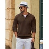 image:imageCOOFANDY Mens Sweater Long Sleeve Knitted Polo Textured Casual Pullover  Polo Collar Long Sleeve V Neck Cable Knit Texture SoftStretchWarm Regular Fit Fall ClothingAsh Brown