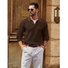 image:imageCOOFANDY Mens Sweater Long Sleeve Knitted Polo Textured Casual Pullover  Polo Collar Long Sleeve V Neck Cable Knit Texture SoftStretchWarm Regular Fit Fall ClothingAsh Brown
