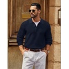 image:imageCOOFANDY Mens Sweater Long Sleeve Knitted Polo Textured Casual Pullover  Polo Collar Long Sleeve V Neck Cable Knit Texture SoftStretchWarm Regular Fit Fall ClothingNavy Blue