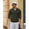 image:imageCOOFANDY Mens Sweater Long Sleeve Knitted Polo Textured Casual Pullover  Polo Collar Long Sleeve V Neck Cable Knit Texture SoftStretchWarm Regular Fit Fall ClothingArmy Green
