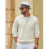 image:imageCOOFANDY Mens Sweater Long Sleeve Knitted Polo Textured Casual Pullover  Polo Collar Long Sleeve V Neck Cable Knit Texture SoftStretchWarm Regular Fit Fall ClothingLight Khaki