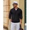 image:imageCOOFANDY Mens Sweater Long Sleeve Knitted Polo Textured Casual Pullover  Polo Collar Long Sleeve V Neck Cable Knit Texture SoftStretchWarm Regular Fit Fall ClothingBlack