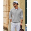 image:imageCOOFANDY Mens Sweater Long Sleeve Knitted Polo Textured Casual Pullover  Polo Collar Long Sleeve V Neck Cable Knit Texture SoftStretchWarm Regular Fit Fall ClothingLight Grey