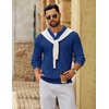 image:imageCOOFANDY Mens Sweater Long Sleeve Knitted Polo Textured Casual Pullover  Polo Collar Long Sleeve V Neck Cable Knit Texture SoftStretchWarm Regular Fit Fall ClothingDeep Blue