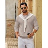 image:imageCOOFANDY Mens Sweater Long Sleeve Knitted Polo Textured Casual Pullover  Polo Collar Long Sleeve V Neck Cable Knit Texture SoftStretchWarm Regular Fit Fall ClothingKhaki