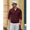 image:imageCOOFANDY Mens Sweater Long Sleeve Knitted Polo Textured Casual Pullover  Polo Collar Long Sleeve V Neck Cable Knit Texture SoftStretchWarm Regular Fit Fall ClothingWine Red