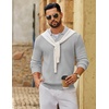 image:imageCOOFANDY Mens Sweater Long Sleeve Knitted Polo Textured Casual Pullover  Polo Collar Long Sleeve V Neck Cable Knit Texture SoftStretchWarm Regular Fit Fall ClothingLight Grey