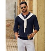 image:imageCOOFANDY Mens Sweater Long Sleeve Knitted Polo Textured Casual Pullover  Polo Collar Long Sleeve V Neck Cable Knit Texture SoftStretchWarm Regular Fit Fall ClothingNavy Blue