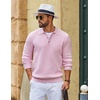 image:imageCOOFANDY Mens Sweater Long Sleeve Knitted Polo Textured Casual Pullover  Polo Collar Long Sleeve V Neck Cable Knit Texture SoftStretchWarm Regular Fit Fall ClothingPink