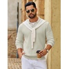 image:imageCOOFANDY Mens Sweater Long Sleeve Knitted Polo Textured Casual Pullover  Polo Collar Long Sleeve V Neck Cable Knit Texture SoftStretchWarm Regular Fit Fall ClothingLight Khaki